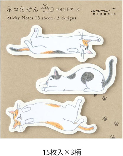 Midori 19090006 Sticky Notes, Sticky Paper Point, Stretch Cat Pattern