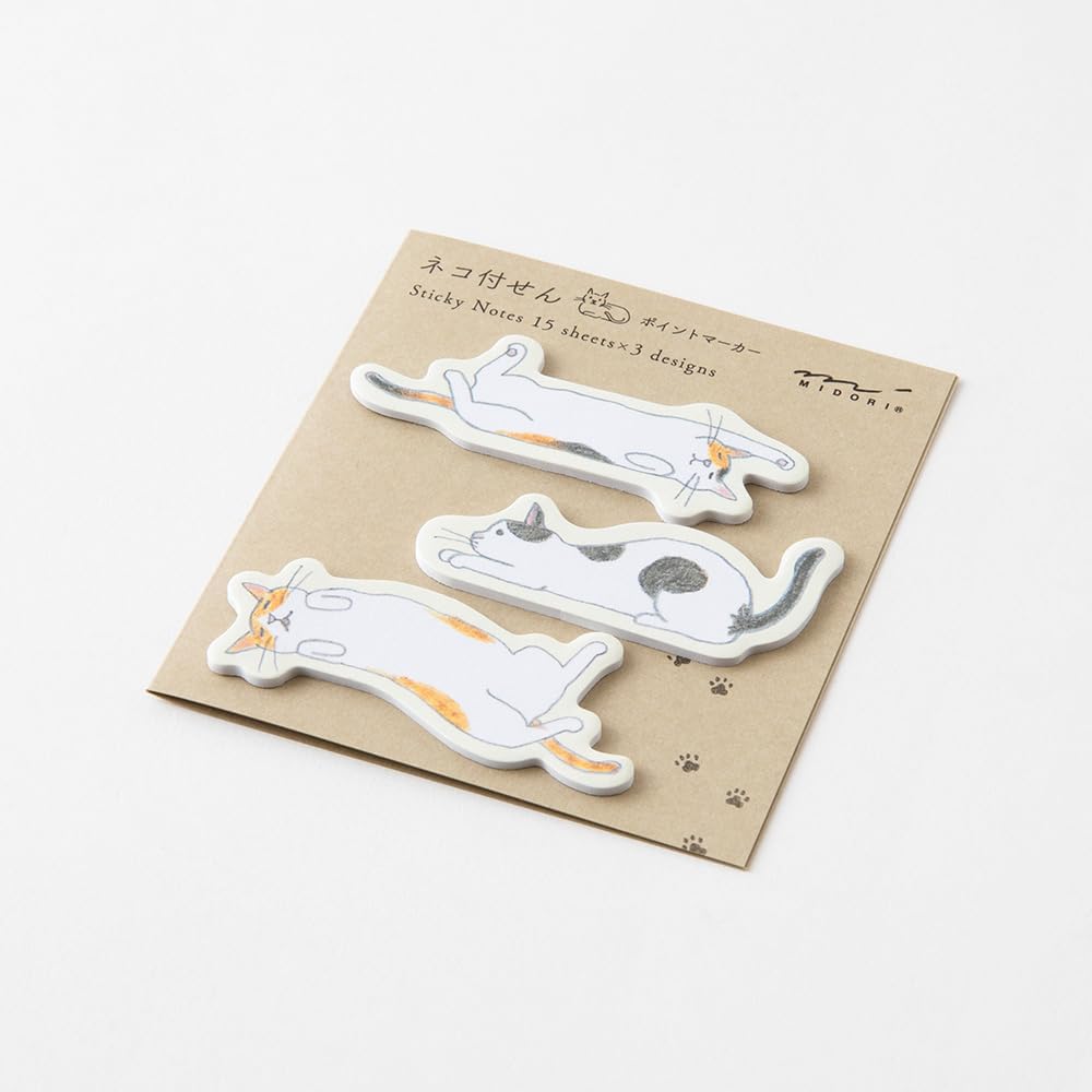 Midori 19090006 Sticky Notes, Sticky Paper Point, Stretch Cat Pattern