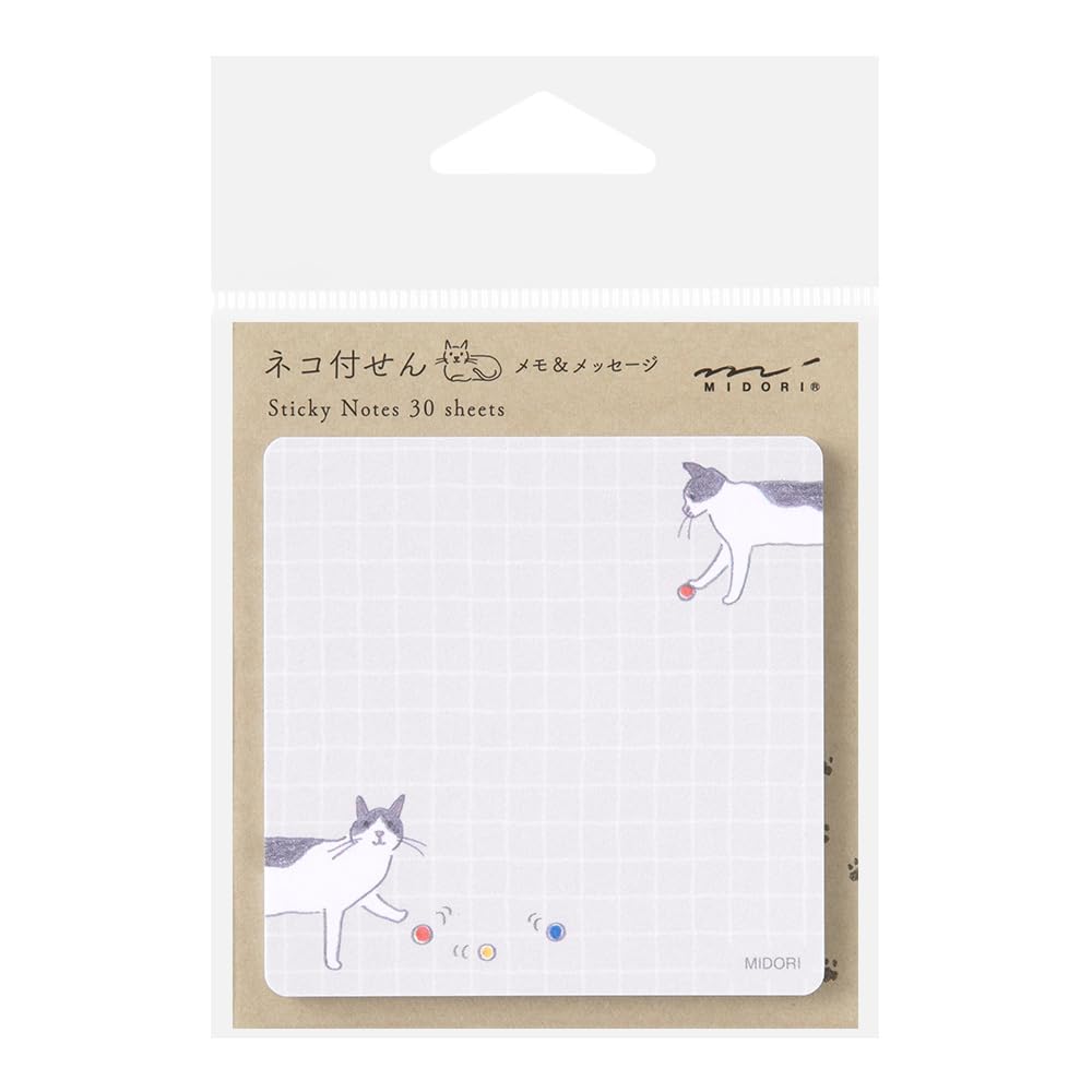 Midori 19096006 Sticky Notes, Sticky Paper with Balls and Cats