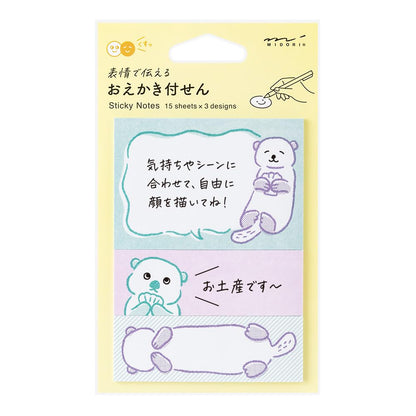 Midori 19110006 Sticky Notes, Sticky Paper with Sea Otter Pattern