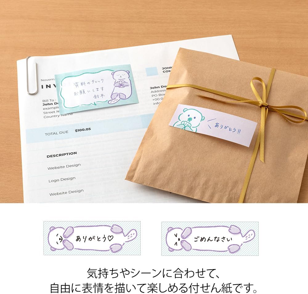 Midori 19110006 Sticky Notes, Sticky Paper with Sea Otter Pattern