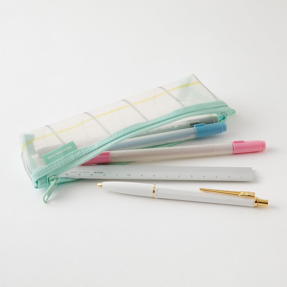 Midori 41846006 Pen Case, Mesh, Checkered Pattern, Green