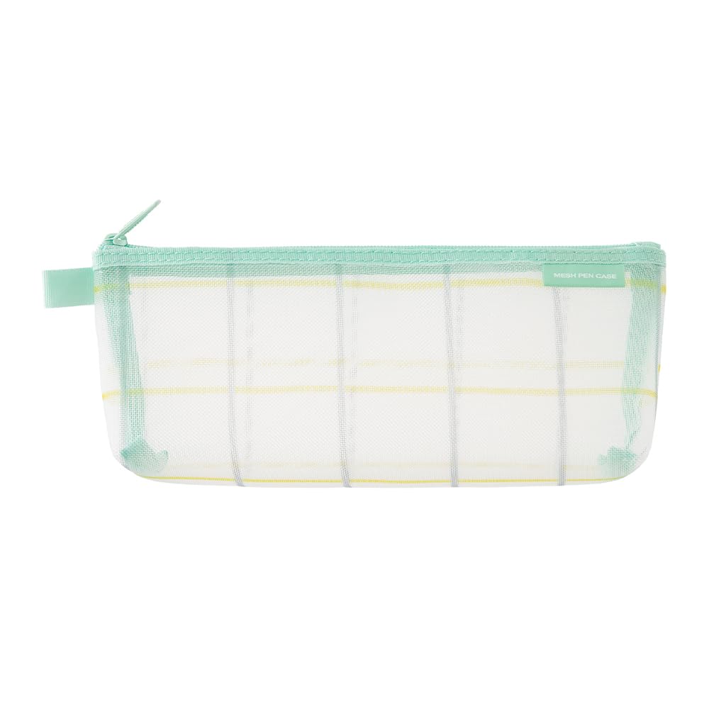 Midori 41848006 Pen Case, Mesh, Gusset, Checkered Pattern, Green