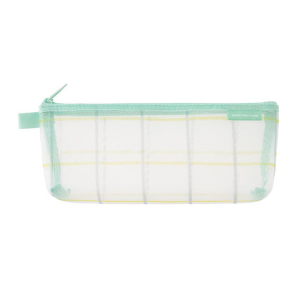 Midori 41848006 Pen Case, Mesh, Gusset, Checkered Pattern, Green