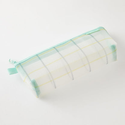 Midori 41848006 Pen Case, Mesh, Gusset, Checkered Pattern, Green