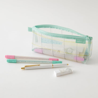 Midori 41848006 Pen Case, Mesh, Gusset, Checkered Pattern, Green