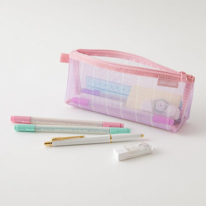Midori 41849006 Mesh Pencil Case, Gusset, Striped Pattern, Purple