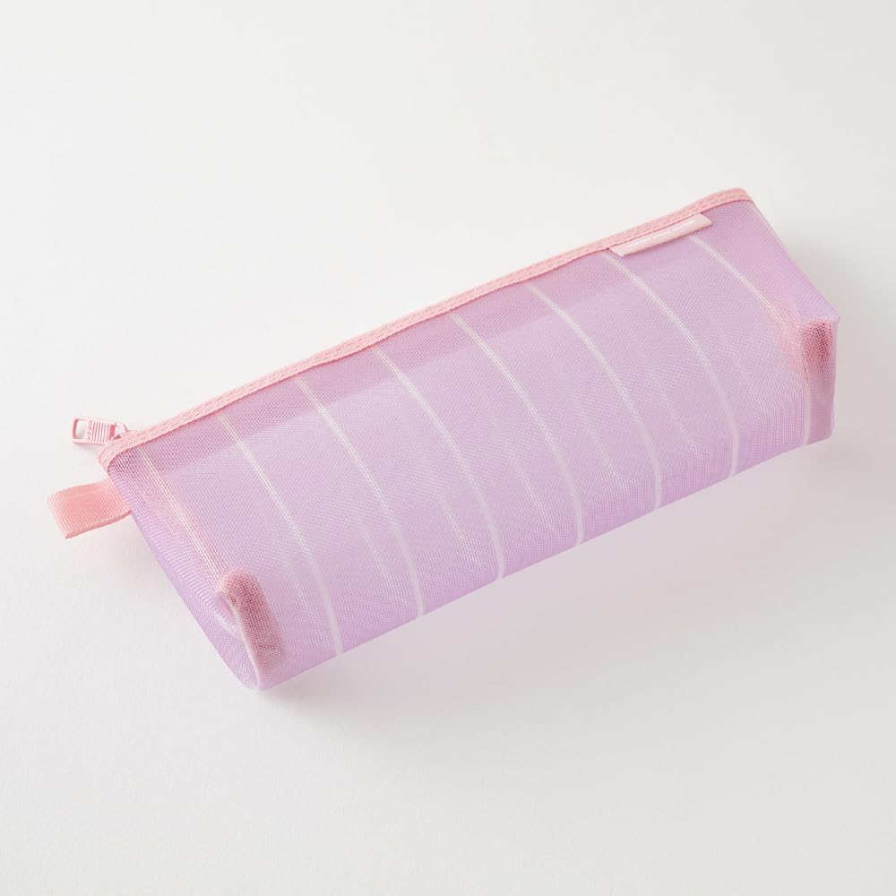 Midori 41849006 Mesh Pencil Case, Gusset, Striped Pattern, Purple