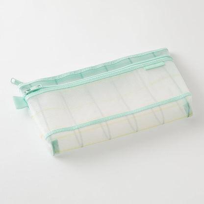 Midori 41850006 Pen Pouch, Mesh, Checkered Pattern, Green