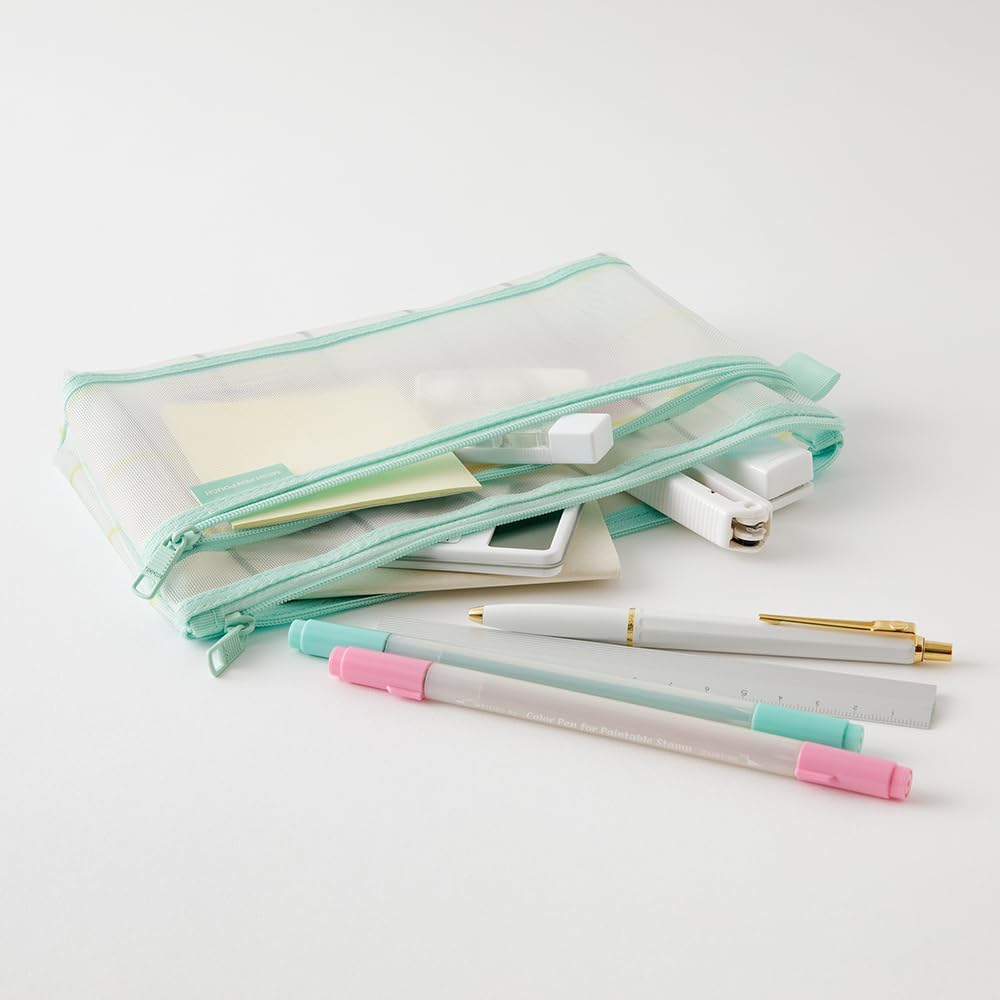 Midori 41850006 Pen Pouch, Mesh, Checkered Pattern, Green