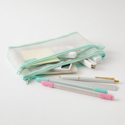 Midori 41850006 Pen Pouch, Mesh, Checkered Pattern, Green