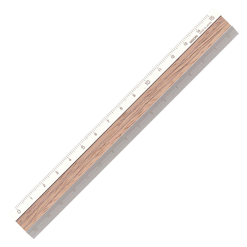 Midori 42274006 Ruler, Aluminum, Wood, 5.9 inches (15 cm), Dark Brown A