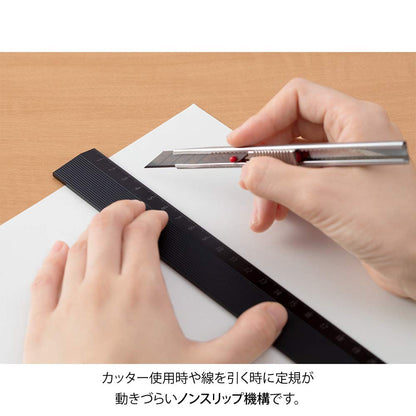 Midori 42279006 Aluminum Ruler, 11.8 inches (30 cm), Non-Slip, Black (black
