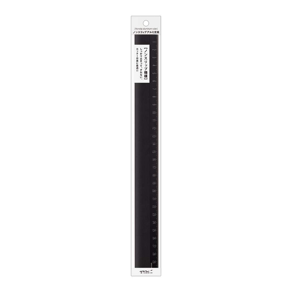 Midori 42279006 Aluminum Ruler, 11.8 inches (30 cm), Non-Slip, Black (black