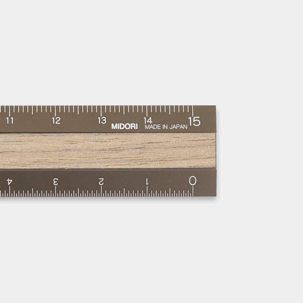 Midori 42280006 Ruler, Aluminum, Wood, 5.9 inches (15 cm), Brown x Brown