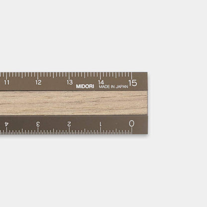 Midori 42280006 Ruler, Aluminum, Wood, 5.9 inches (15 cm), Brown x Brown