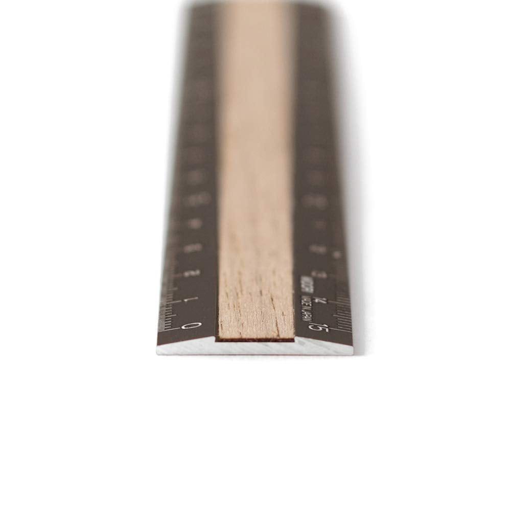 Midori 42280006 Ruler, Aluminum, Wood, 5.9 inches (15 cm), Brown x Brown