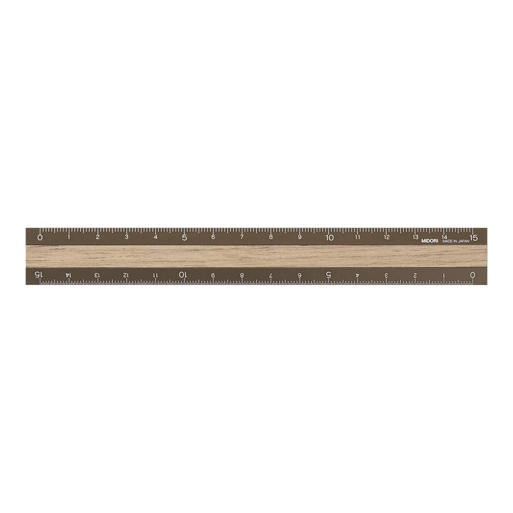Midori 42280006 Ruler, Aluminum, Wood, 5.9 inches (15 cm), Brown x Brown