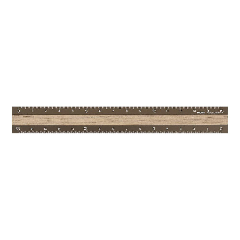 Midori 42280006 Ruler, Aluminum, Wood, 5.9 inches (15 cm), Brown x Brown