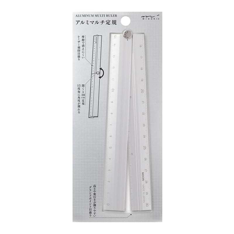 Midori - Regla múltiple de aluminio, 30 cm, color plateado A, plegable, 30 cm