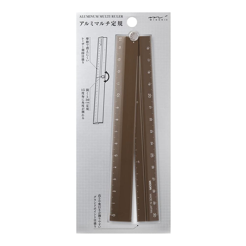 ミドリ(MIDORI） Midori 42287006 Aluminum Multi Ruler, 11.8 inches (30 cm), Brown