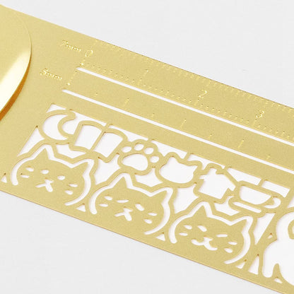 MIDORI Brass Clip Ruler, Cat Pattern A, 0.3mm Thin, Ruler 3.9in (10cm), Guides for Straight Lines, Cute Cat Silhouette Template