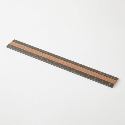Midori Ruler 42304006, aluminium and wood, 15 cm, grey