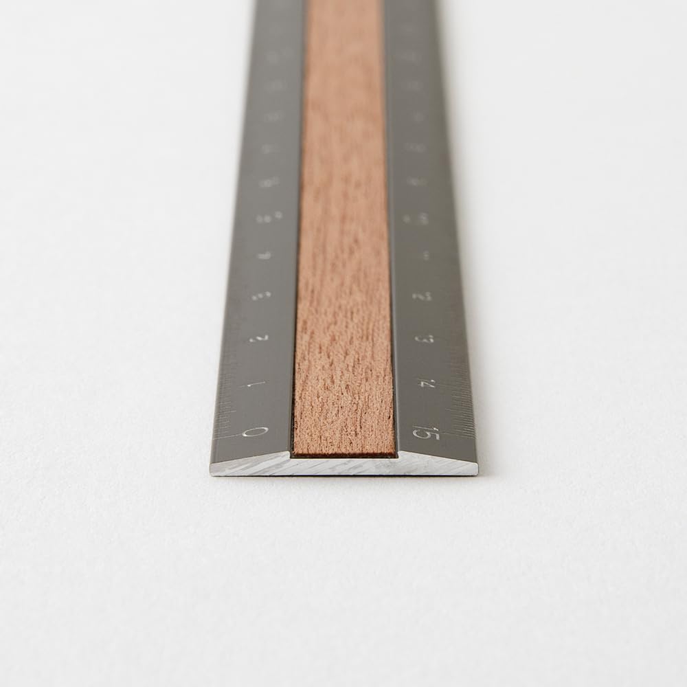 Midori Ruler 42304006, aluminium and wood, 15 cm, grey