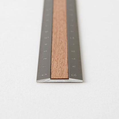 Midori Ruler 42304006, aluminium and wood, 15 cm, grey