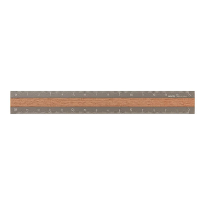 Midori Ruler 42304006, aluminium and wood, 15 cm, grey