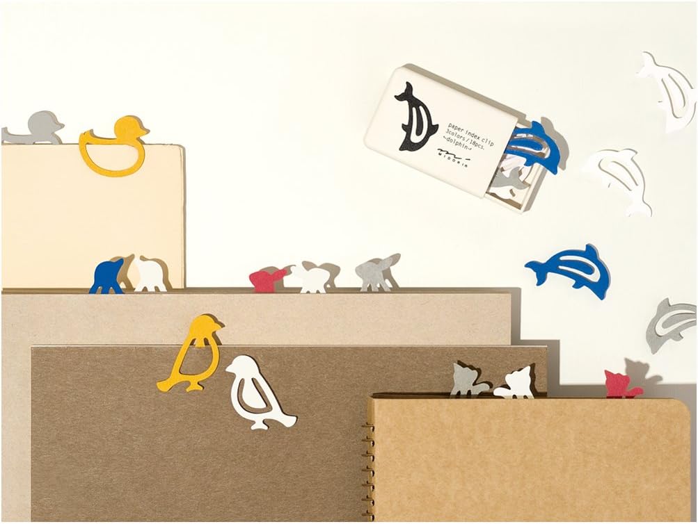 Designphil Penguin Index Clips - Assorted Colours, 18 Pieces, Made from 51% Recycled Paper, 1.5 Inches