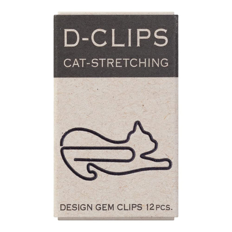 Midori Paper Clip, D-Clips Mini Box, Stretching Cat, 12 Pieces (43350006