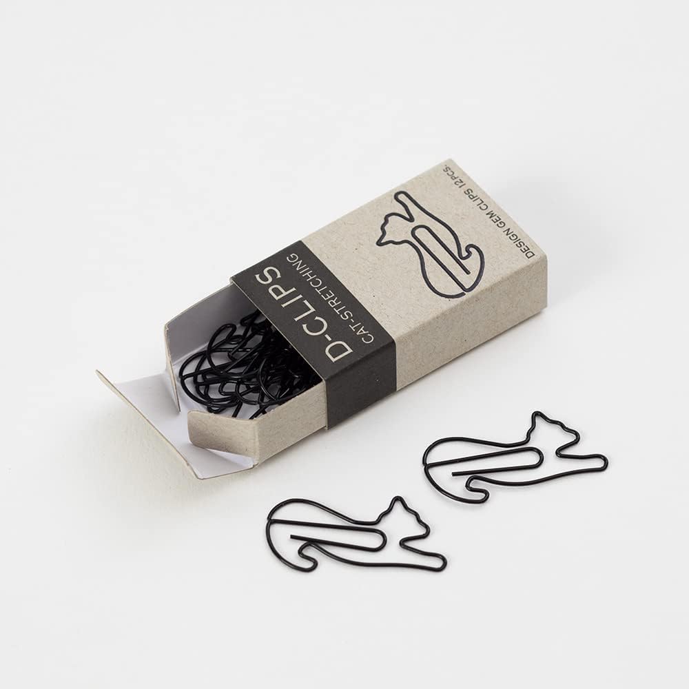 Midori Paper Clip, D-Clips Mini Box, Stretching Cat, 12 Pieces (43350006