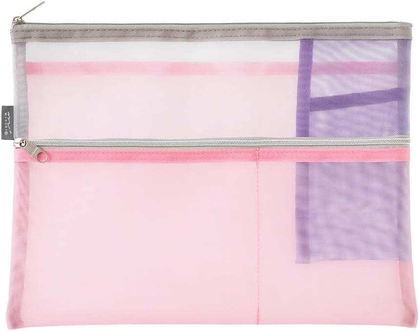Midori 53354006 Multi Pouch, Pen & Tool Pouch, B5, Mesh, Pink
