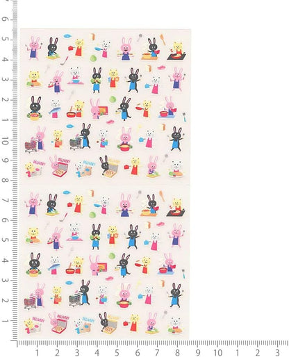 Midori Meals, Rabbit Notebook Stickers/Stickers, Peel and Stick, Repositionable, 140 Pieces, Pink, Yellow, Plastic, Cartoon Style, Indoor Use