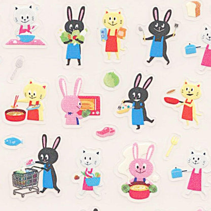 Midori Meals, Rabbit Notebook Stickers/Stickers, Peel and Stick, Repositionable, 140 Pieces, Pink, Yellow, Plastic, Cartoon Style, Indoor Use