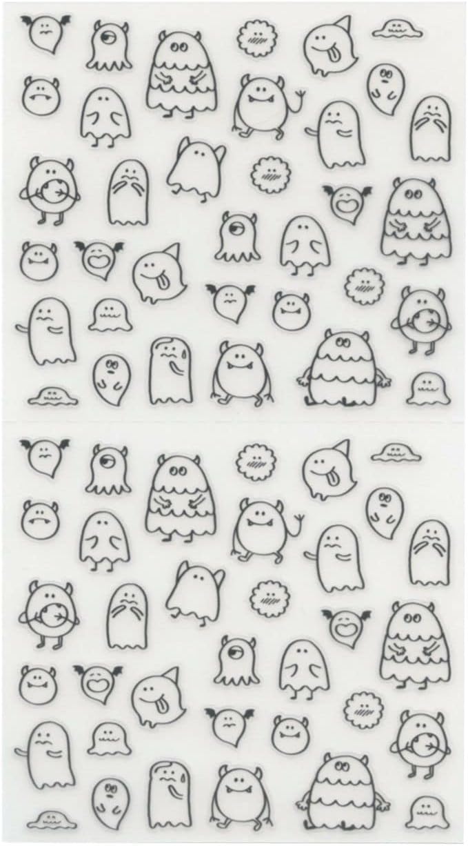 Midori Notebook Sticker, Monster Pattern, Plastic, Cartoon Style, Sticker Sheet, Blue, 140 Star Shaped Stickers