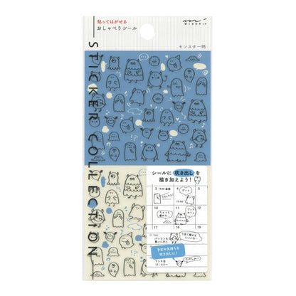 Midori Notebook Sticker, Monster Pattern, Plastic, Cartoon Style, Sticker Sheet, Blue, 140 Star Shaped Stickers