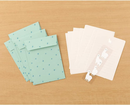 Midori 86636006 Letter Set with Stickers, 12 Stationery Notes, 4 Envelopes, Alpaca Pattern B