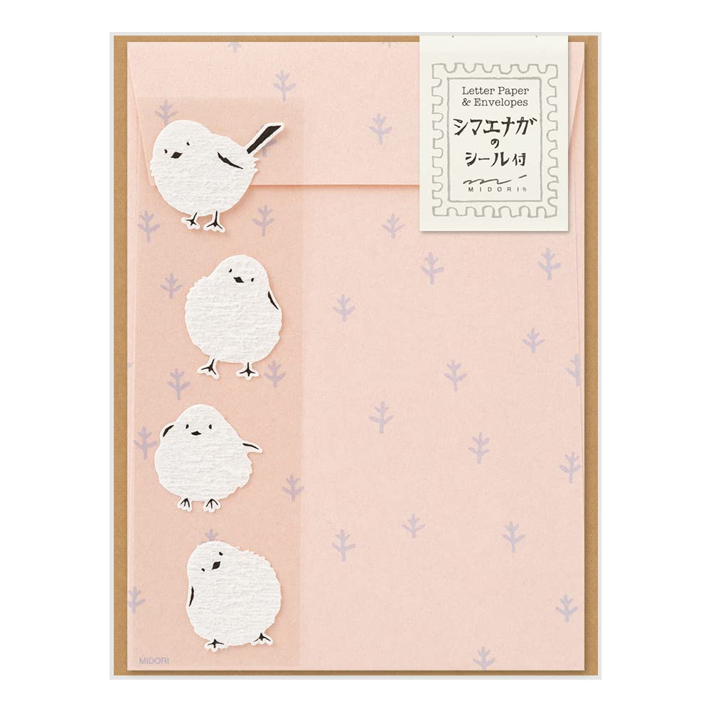 Midori 86637006 Letter Set with Stickers, 12 Stationery Notes, 4 Envelopes, Shimaenaga Pattern A