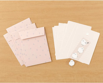 Midori 86637006 Letter Set with Stickers, 12 Stationery Notes, 4 Envelopes, Shimaenaga Pattern A