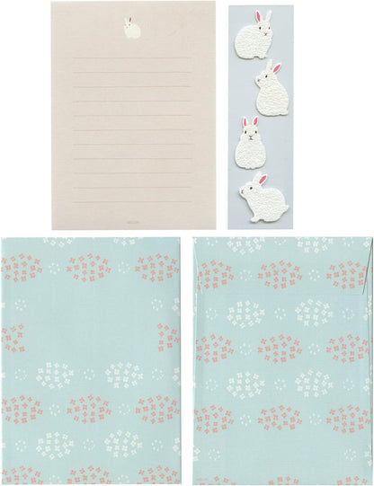 Midori 86638006 Letter Set with Stickers, 12 Stationery Notes, 4 Envelopes, Rabbit Pattern B