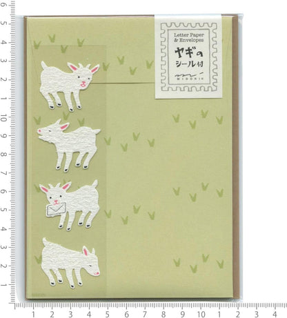 Midori 86638006 Letter Set with Stickers, 12 Stationery Notes, 4 Envelopes, Rabbit Pattern B