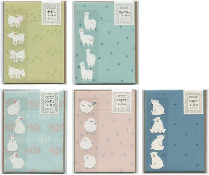 Midori 86638006 Letter Set with Stickers, 12 Stationery Notes, 4 Envelopes, Rabbit Pattern B