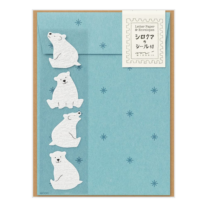 Midori 86640006 Letter Set with Stickers, 12 Stationery Notes, 4 Envelopes, Polar Bear Pattern A