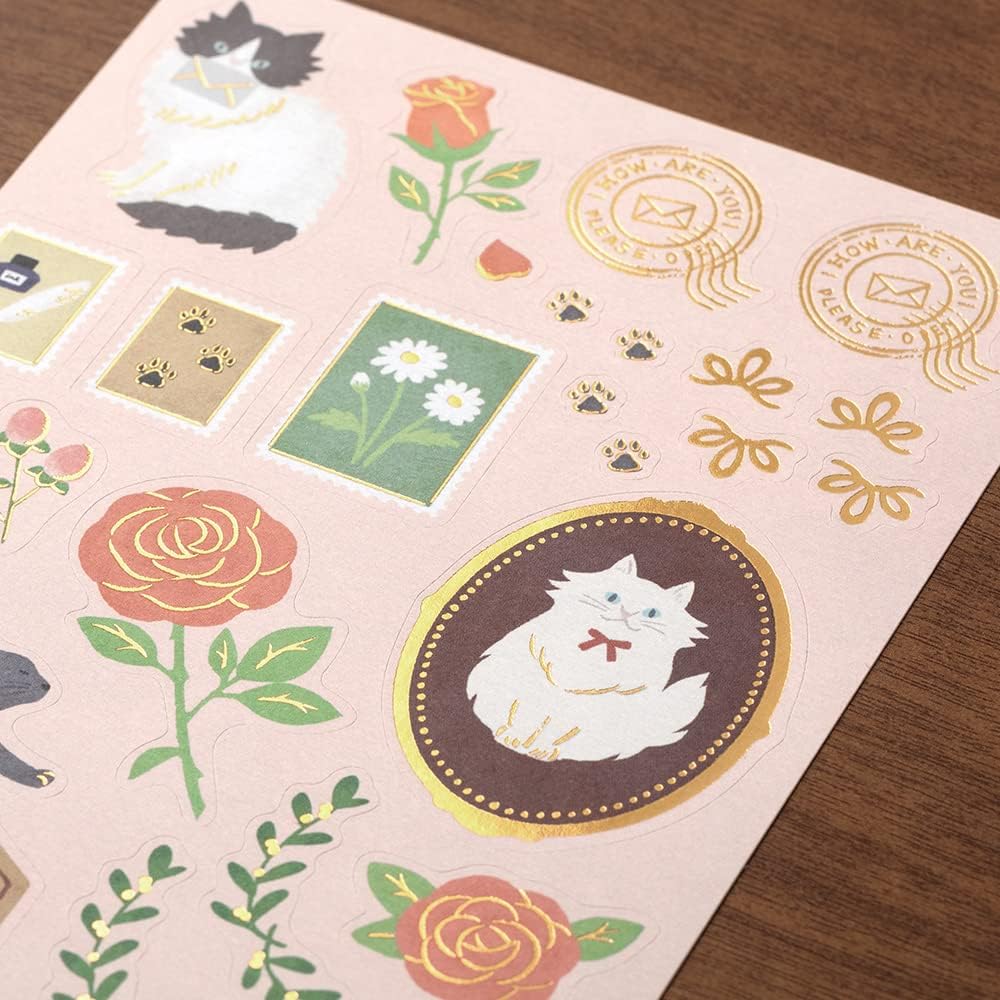 Designphil Midori Letter Set Collage Cat Pattern, White, A5, Classic