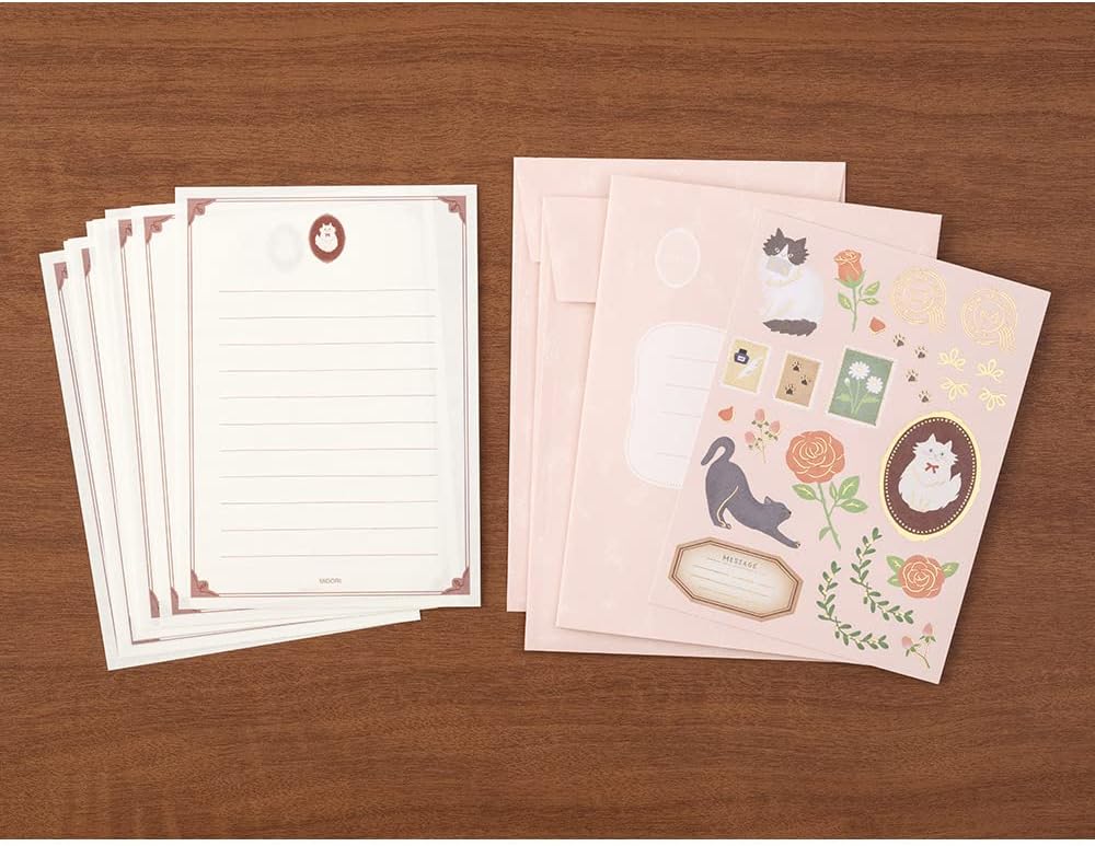 Designphil Midori Letter Set Collage Cat Pattern, White, A5, Classic