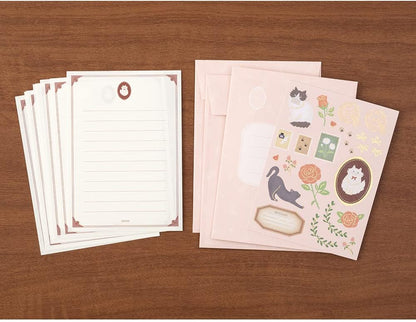 Designphil Midori Letter Set Collage Cat Pattern, White, A5, Classic
