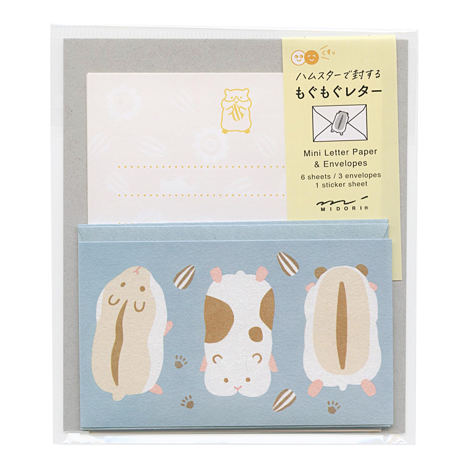 Midori 86935006 Mini Letter Set, 935, with Stickers, Mogumogu, Hamster Pattern