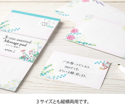 Midori 89517006 Single Writing Notes, 3 Sizes, Bouquet Pattern, 30 Sheets